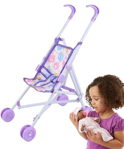 Generisch Puppenwagen Baby Puppenwagen Für Kinder, Puppenzubehör, Lauflernwagen, Mädchenspielzeug, Rollenspielzeug Für Mädchen Ab 2 Jahren, Lila, 19x29.5x41,5 cm