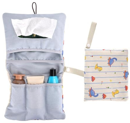 Windeltasche Organizer Und Kosmetiktasche 2in1, Windeltasche Für Unterwegs, Kleine Wickeltasche Organizer Mit Aufhängeöse, Feuchttücher Tasche, Wickelorganizer Unterwegs (Dinosaurier)