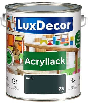 LuxDecor Acryllack 2,2L Matt (23) Berggipfel, Holzlack Buntlack, Spielzeuge Metall Möbel Fenster, Sicher Kindermöbel Spielzeuge