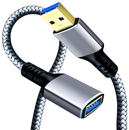 TanQY USB 3.0 Braided Extension Cable 1M, Male to Female for PS/Xbox/PC | Braided USB 3.0 extender with 5Gbps fast sync, universal for consoles, drives, printers, keyboards and more