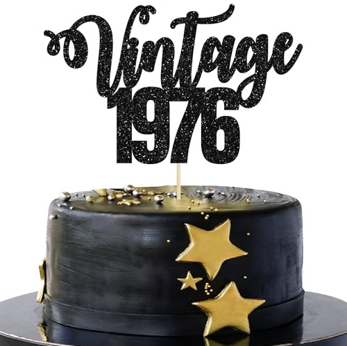 Gyufise 1 Pack Vintage 1976 Cake Topper Glitter Happy 50th Birthday Cake Decorations for 50th Men and Women Birthday 50 Fabulous and Happy Fifty Party Supplies Black