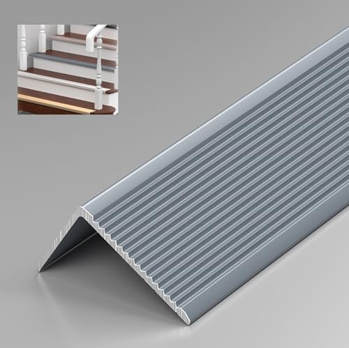 Treppenkantenprofil Treppenprofil L-Form, Antirutsch Übergangsleiste Alu Winkelprofil, Für Parkett Und Laminat, 90cm Stufenkantenprofil(Iron Gray,4 * 2cm)
