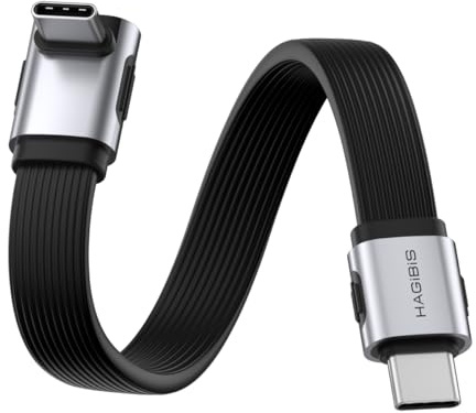 Hagibis Cable USB4 v2.0 80G 240W 8K Codo Medio Type C Macho Macho 10cm | Cable FPC plano corto codo medio 10 cm para carga rápida, cordón de datos vídeo Thunderbolt 5 8K60Hz para teléfono.