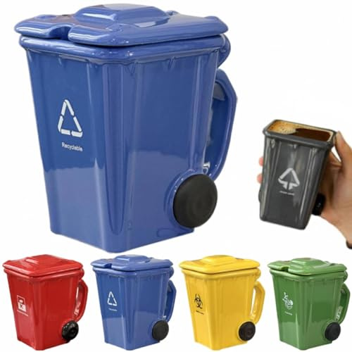 Wheelie Bin-Themed Funny Mugs, 400mL Trash Can Shaped Ceramic Coffee Cup with Complimentary Spoon, 5 Colors, Design-Led Personalised Mug - Novelty Gifts for Home & Office (Blue)