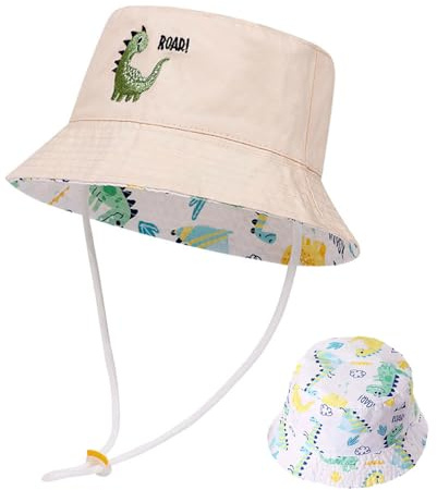 XNDZ Baby Sun Hat Toddler Kids Reversible Bucket Hat Summer Beach Fishing Sun Protection Hat for 1-6 Years Boys and Girls (UK, Age, 3 Years, 6 Years, Dinosaur)