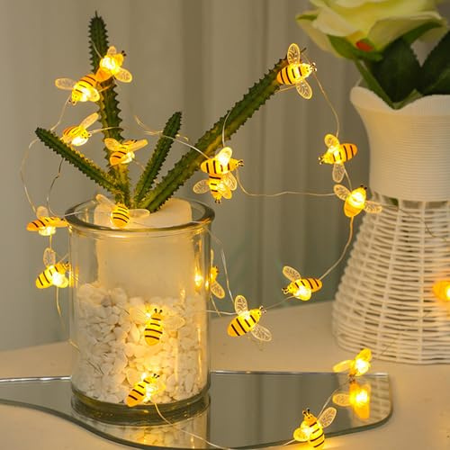 ALEGRE® Bienen Lichterkette Frühling,2M 20 LED Biene Lichterkette Batterie,Micro Kupferdraht Bienen Deko Lichterketten Innen,Warmweiß Bienenlichterketten für Kinderzimmer Hochzeit Terrasse Garten Deko