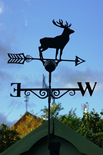 GAP GARDEN PRODUCTS - Stag (Deer) Deisgn Weathervane. Solid Metal Construction and Coated in a Durable Black Finish