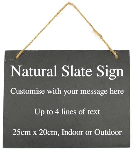 Personalised Large Hanging Slate Plaque/Sign - 25x20cm - Garden, Shed, House, Outdoor sign