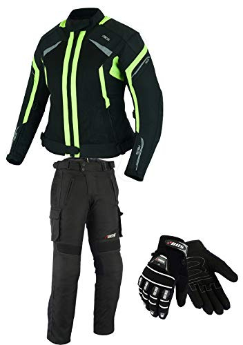 BOSmoto DAMEN MOTORRADKOMBI JACKE + HOSE + HANDSCHUHEN - BIKE MOTORRAD ROCKER TOURING in verschiedenen farben (L, Lila)
