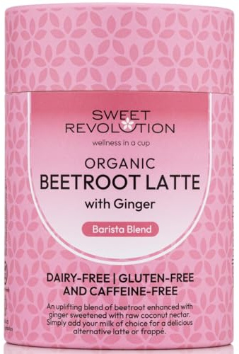Sweet Revolution Organic Beetroot Latte with Ginger Barista Blend (1 x 100g) tub. Gluten Free, Dairy Free, Refined Sugar-Free.