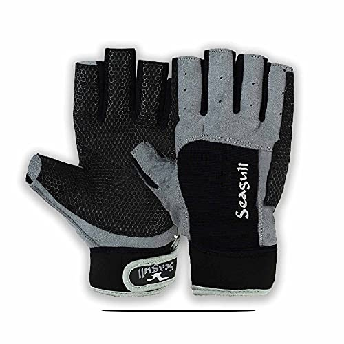 Guanti da vela con palma appiccicosa, per yacht, canottaggio, con dita tagliate, taglia XL, colore: nero