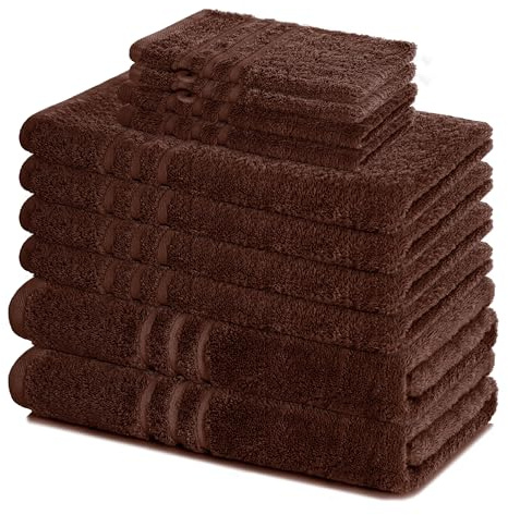 Lavea® Set di Asciugamani da 10 pezzi - 100% Spugna di Cotone - 4 Asciugamani Viso, 2 Teli doccia, 2 Asciugamani Ospiti, 2 Lavette - per Casa Hotel Spa - Marrone caffé