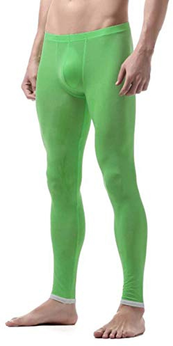 winying Herren Sexy Strumpfhosen Athletic Sport Dünne Leggings Elastischer Bund Workout Laufen Tights mit Bulge Beutel Grün XL