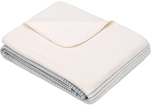 Ibena Salerno Kuscheldecke 140x200 cm - gestreifte Baumwolldecke blau - Reine Baumwolle, Made in Germany, kuschelweich und angenehm warm