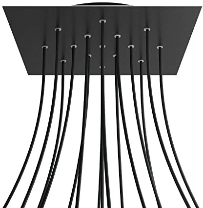 creative cables Quadratisches XXL 15-Loch und 4 Seitenlöchern Lampenbaldachin, Rose-One-Abdeckung, 400 mm - Mattschwarz, Schwarz