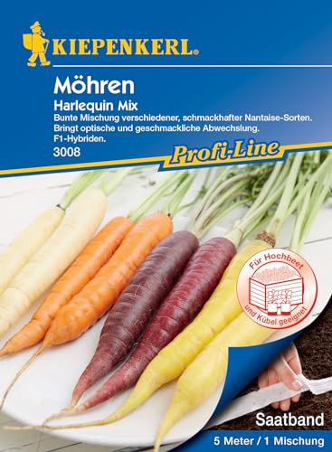 Kiepenkerl Profi-Line Möhrensamen Harlequin Mix, F1 Saatband - Bunte F1-Hybride Gemüsesamen, Einfache Aussaat