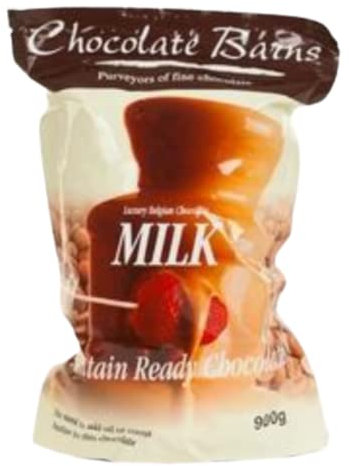 Chocolate Barns Fountain Ready Milk Chocolate 900gm & Free Skewers for Home Chocolate Fountains at home. Please note the chocolate sometimes is in very small chunks as a shape..