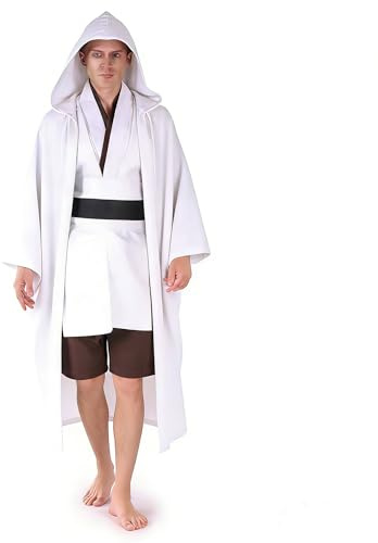 AENEY 5-teilig Jedi Kostüm für Erwachsene Tunika mit Kapuze mittelalterliches Halloween Cosplay Party Kostüm komplettes Set, braun (S,170cm)