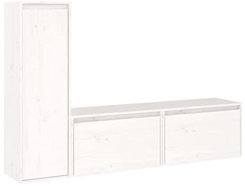 vidaXL TV Schrank 3-TLG. Wandschrank Hängeschrank Wohnwand Lowboard Fernsehschrank Fernsehtisch TV Möbel HiFi-Schrank Weiß Massivholz Kiefer