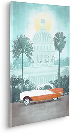 Komar Keilrahmenbild im Echtholzrahmen - Vintage Travel Cuba - Größe 40 x 60 cm - Wandbild, Kunstdruck, Wanddekoration, Design, Wohnzimmer, Schlafzimmer