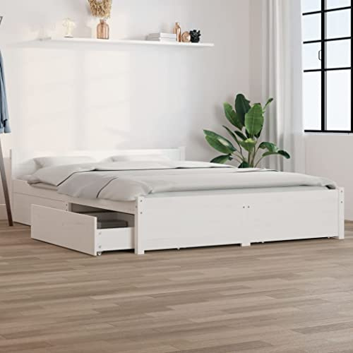 vidaXL Estructura de Cama con Cajones Somier Dormitorio Base Habitación Muebles Mobiliario Hogar Cuarto Descanso Doble Blanca 135x190 cm