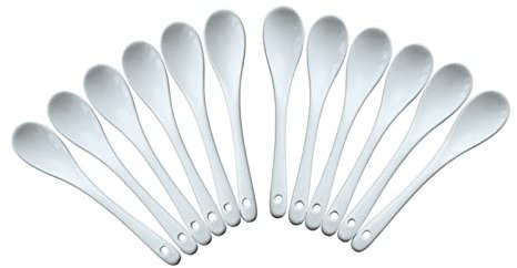 Cuillère/cuillères à soupe Set de cuillères à café de 12 - Petites cuillères de porcelaine blanche Poignée longue dessert de la céramique dessert de la crème glacée soupe à café cuillère cuillère à ca