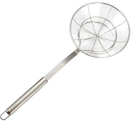 HEMOTON Écumoire Araignée en Acier Inoxydable Profonde Paniers de Restaurant Nouilles Fendues de Chips de Soupe Porte-Frites Fine Diamètre de La Poignée Écumoire Friteuse Écumoire De Friteuse 14cm