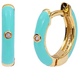 Bishilin Ohrringe Damen 925 Silber, Creolen mit Zirkonia Hellblau Emaille Ohrringe Jugendstil für Mädchen