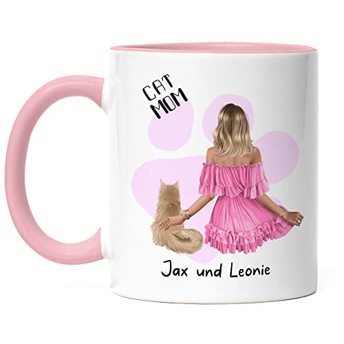 Kiddle-Design Katzenbesitzer Tasse Rosa Personalisiert Geschenk für Katzenmama Katzenliebhaber Katzenhalter Frau Cat Mom Katzenfreund Haustier & Herrchen