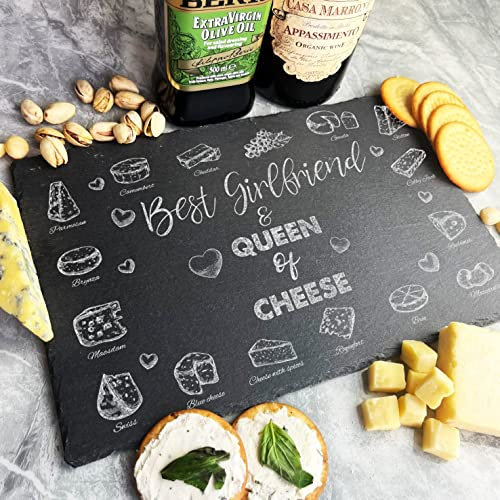 Fingerprint Designs Cheese Selection Best Girlfriend Queen of Cheese Hearts Gift Slate Cheese Board