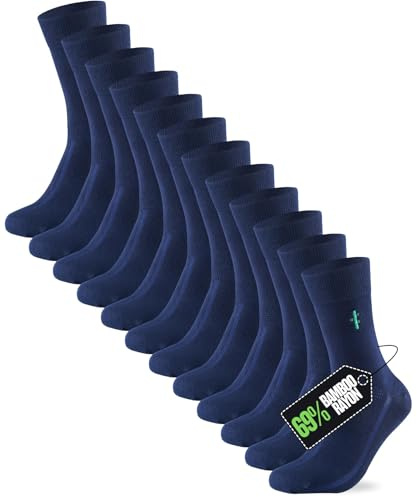 PANDA FOOD Chaussettes habillées en bambou pour homme | Confort tout au long de la journée et sans odeur | Chaussettes de travail et de bureau douces et respirantes | Taille 40-45, bleu marine, 7-11