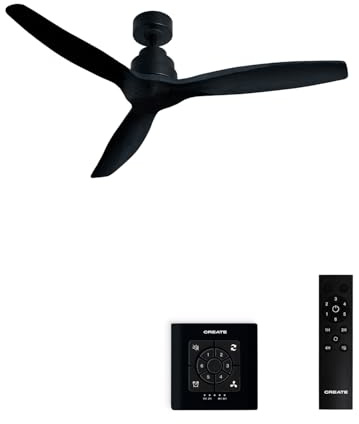 CREATE / WINDSTYLANCE/Deckenventilator Schwarz mit Wandschalter und Fernbedienung / 40W, Leise, Ø132 cm, 6 Geschwindigkeiten, Timer, Sommer-Winterbetrieb, doppelte Höhe, DC-Motor