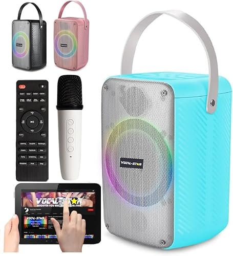 Vocal-Star FUNK Portable Karaoke Machine, Loud 60w Speaker with Light Effects, Wireless Microphone, Voice Changer and Sound Effects, Fun For Adults and Kids (Blue)