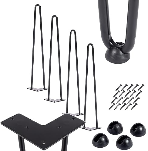 iomangio® 4er Set Hairpin Legs Schwarz 61cm Höhe 2 Stahl Streben – DIY Haarnadel Tischbeine + Bodenschoner & Schrauben – Möbelfüße Tisch Nachttisch Stuhl Tischgestell Haarnadelbeine pulverbeschichtet