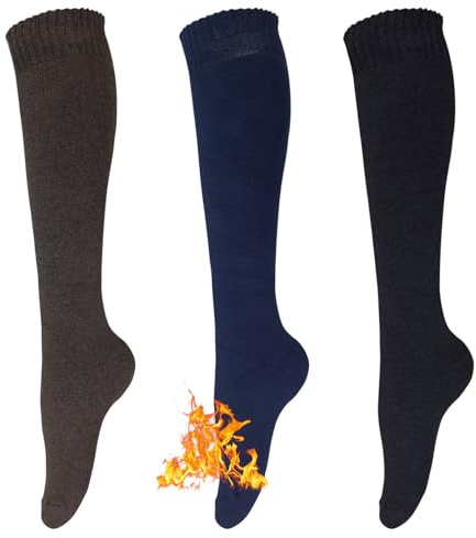 KONY Warm Knee High Socks for Women 3 Pairs, Thick Cotton Cushioned Thermal Long Socks for Hiking Work Gifts (Mix - 3 Pairs)