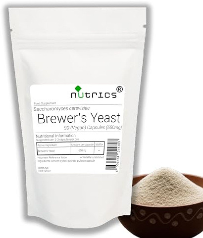 Nutrics® Brewers Yeast 650mg 90 Vegan Capsules Saccharomyces Cerevisiae Baker's Yeast Sugar Fungus -Suitable for Vegan Vegetarian