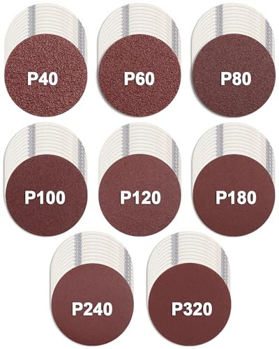 JatilEr 80 Pcs 50mm Sanding Discs, 2 Inch Hook and Loop Discs Grit P40/60/80/100/120/180/240/320 Orbital Sander Pads Round Sanding Disc Sandpaper for Polished Car Metal Wood