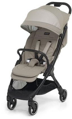 Foppapedretti Lättviktsvagn Hej, för barn 0-22 kg (0–4 år), stängning med 1 hand, självstående, justerbart ryggstöd, dämpade hjul, dörrföremål, aluminiumram, Almond