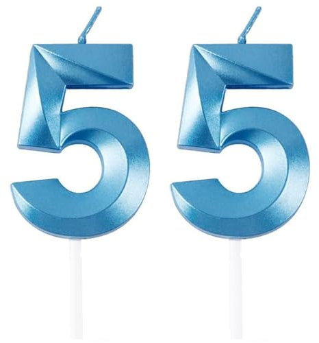 Geburtstagskerzen Zahlen 55, Blaue Geburtstag Kerzen, 3D Tortendeko, Geburtstagskerze Kuchendeko für Geburtstag Party, Hochzeiten, Firmenfeiern, Jubiläen kuchen Dekoration, Birthday Candle Number 55