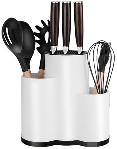 NUWIQ 3 in 1 Messerblock Ohne Messer, Messerblock Universal Runder, mit Schlitzen, Organizer für Alle Küchenmesser Geeignet, Weiß