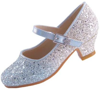 EIGHT KM Zapatos de Tacón Alto para Niñas Mary Jane Princesa Fiesta Boda Bombas EKM7015 Brillo Brillante Gradual Azul Talla 26