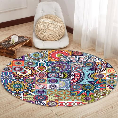 DJHWWD Decoration Bedroom auslegeware Blauer Teppich für den Innenbereich, runder Schlafzimmerteppich, maschinenwaschbar tepich in Wohnzimmer Anti Rutsch 190X190CM