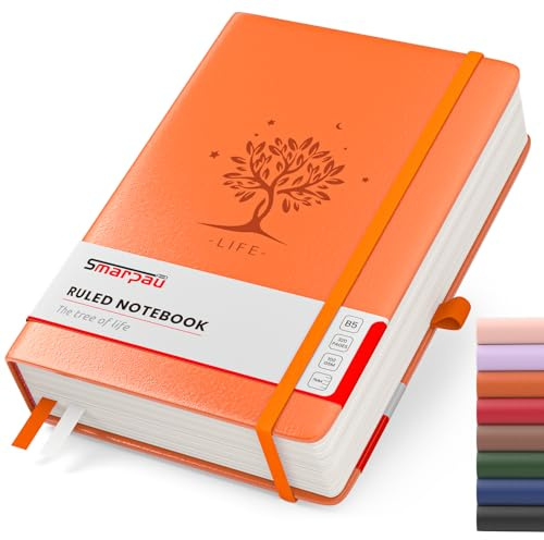 320 Seiten Hardcover Notizbuch B5, Lined Journal Notebook, 100gsm Papier | Leder Journal mit Index Tabs, Journal Notizblock für Frauen Männer Arbeit Schule, 19 x 25 cm - Orange