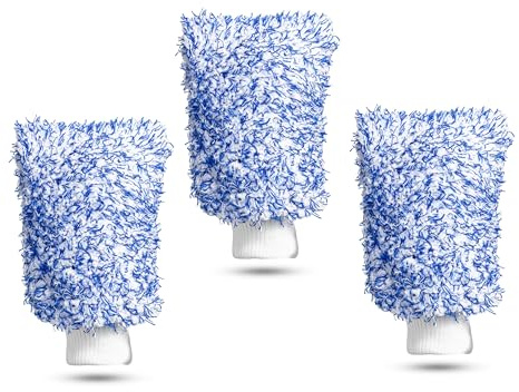 U4T Premium Car Wash Mitt (3 Pack BLUE) - Ultimate Microfibre Cloth for Efficient Washing, Ideal Cleaning Kit and Compatibility with Car Drying Towel
