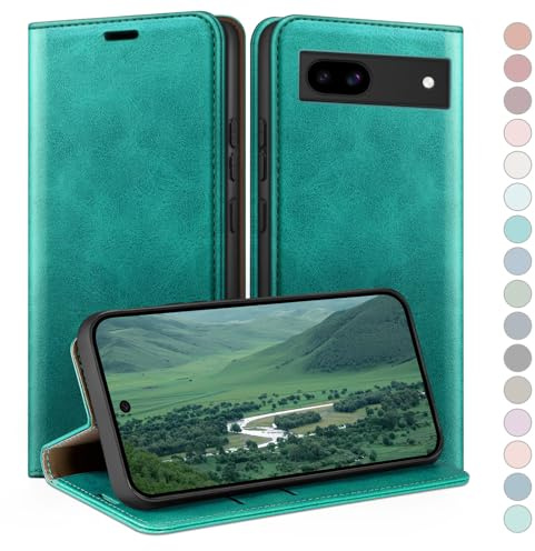 HUOUH für Google Pixel 6A Hülle mit RFID Schutzhülle aus Lederhülle Handyhülle,Kartenfach Leder ständer Handy hülle,360 Grad Schutz Cover für Pixel 6A Klapphülle Wallet Case Blaugrün