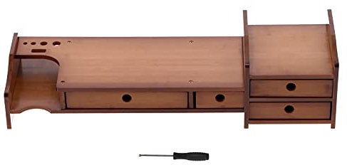 Bambu monitorstativ upphöjare med 4 lådor skrivbord förvaring nizer hylla för bärbar dator skrivare 69 x 15 x 20 cm