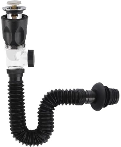 Siphon Waschbecken Abflussrohr mit Geruchsdichtem Ablauf, flexiblem Schlauch und Pop-Up-Filter für Badezimmer Küchenspüle, Geruchsdicht und Auslaufsicher -Chrome, Anti-Verstopfung