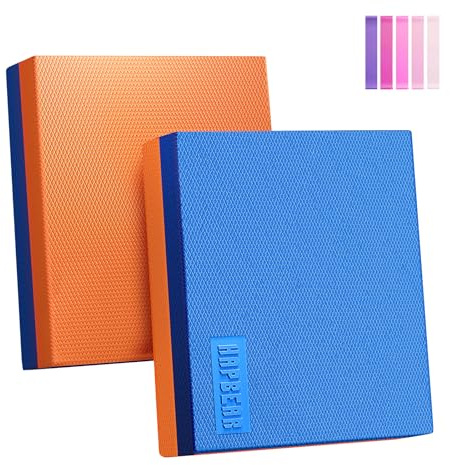 HAPBEAR Exercise Balance Pad 2-Pack - 15x12 Non-Slip Stability Training Mats - 2.25 Thick Soft Cushioned Foam - for Physical Therapy & Core Training - Bonus Resistance Band Included