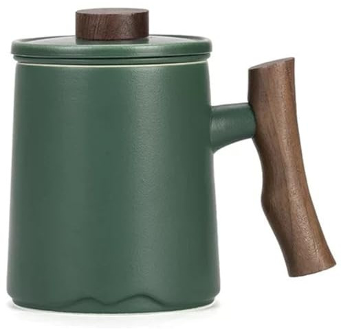 JanYoo Teetasse mit Deckel und Sieb,360ml Palisandergriff Keramik Losen Teebecher,Matte Steinzeug Glasierte Teetassen für Einweichen Tee Grün
