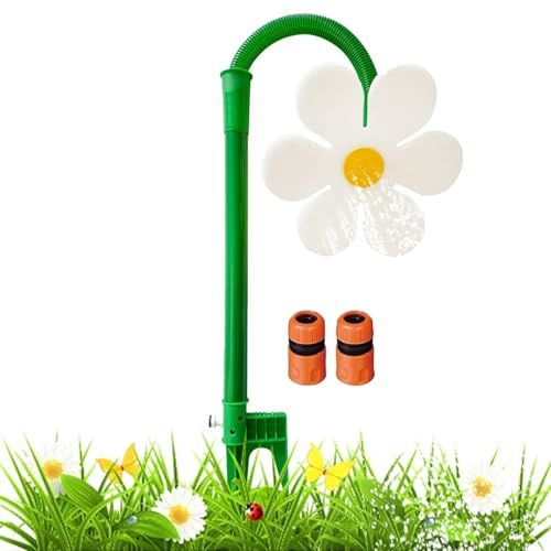 Crazy Daisy Sprinkler, 360° Rotate Crazy Dancing Flower Water Sprinkler, Funny Sun Flower Dancing Daisy Lawn Sprinkler with 3/4, 1/2 Adapter Watering Garden Irrigation Tool for Yard Watering (White)